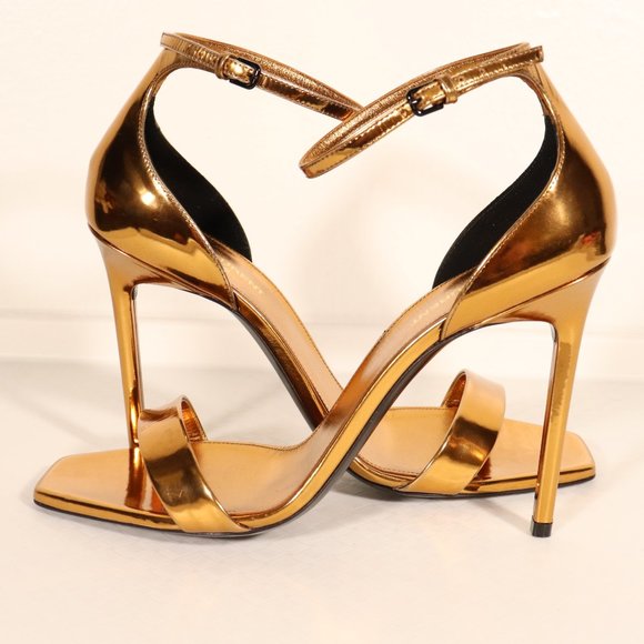NWT & Box Yves Saint Laurent Strappy Heels in Egypt Gold - Picture 2 of 13